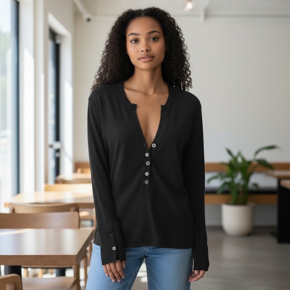 Zucchero NEW Cashmere Sweater Crystal Buttons Soft Top Designer Deep V Neck Knit
